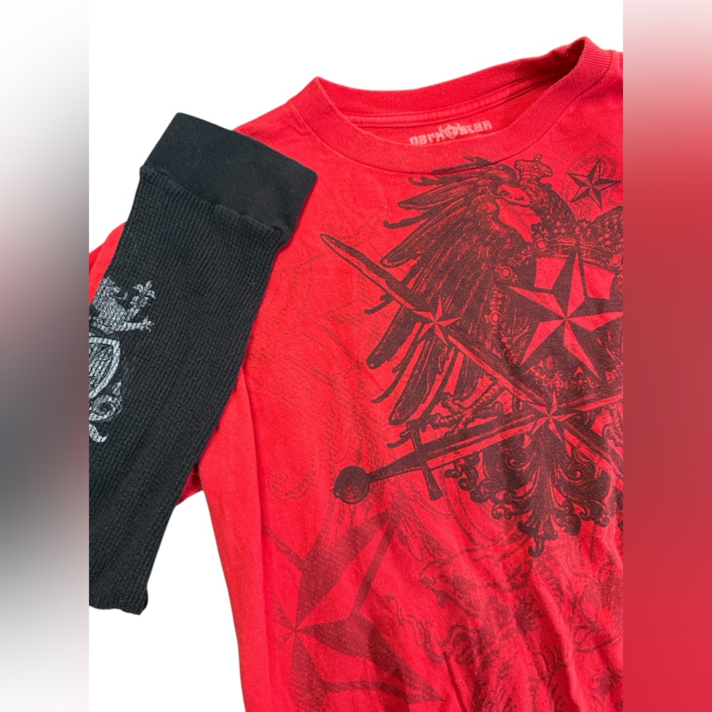 Dark Star Sword Wing Double Layer Grunge Cyber Y2K Style Long Sleeve shirt Large